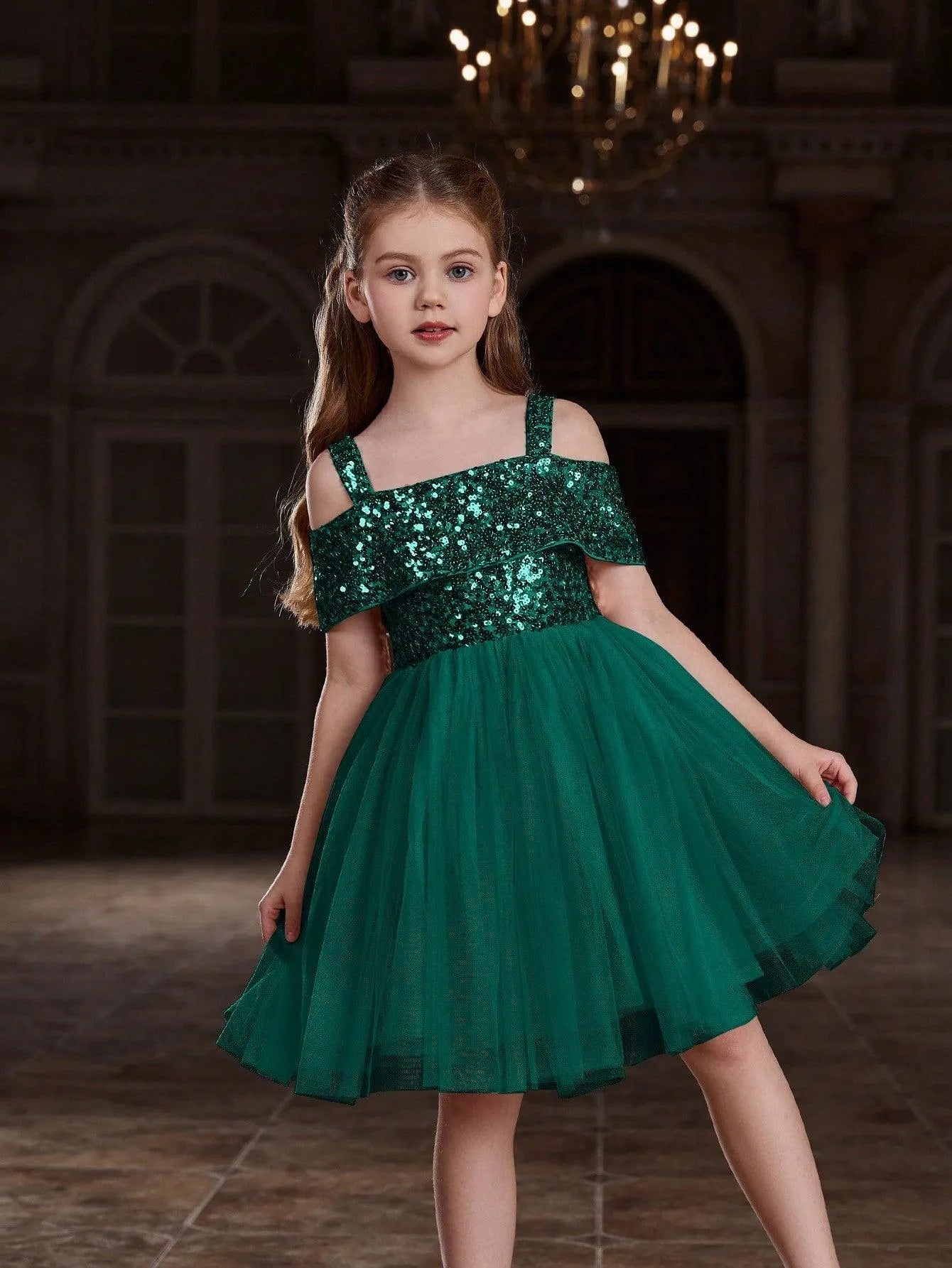 Tween Girls' Sparkling Off Shoulder Sequin Party Dress