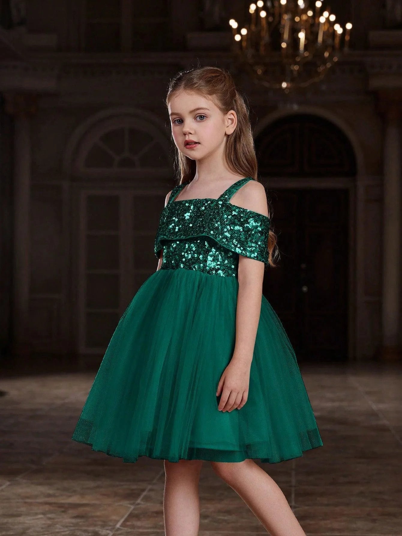 Tween Girls' Sparkling Off Shoulder Sequin Party Dress