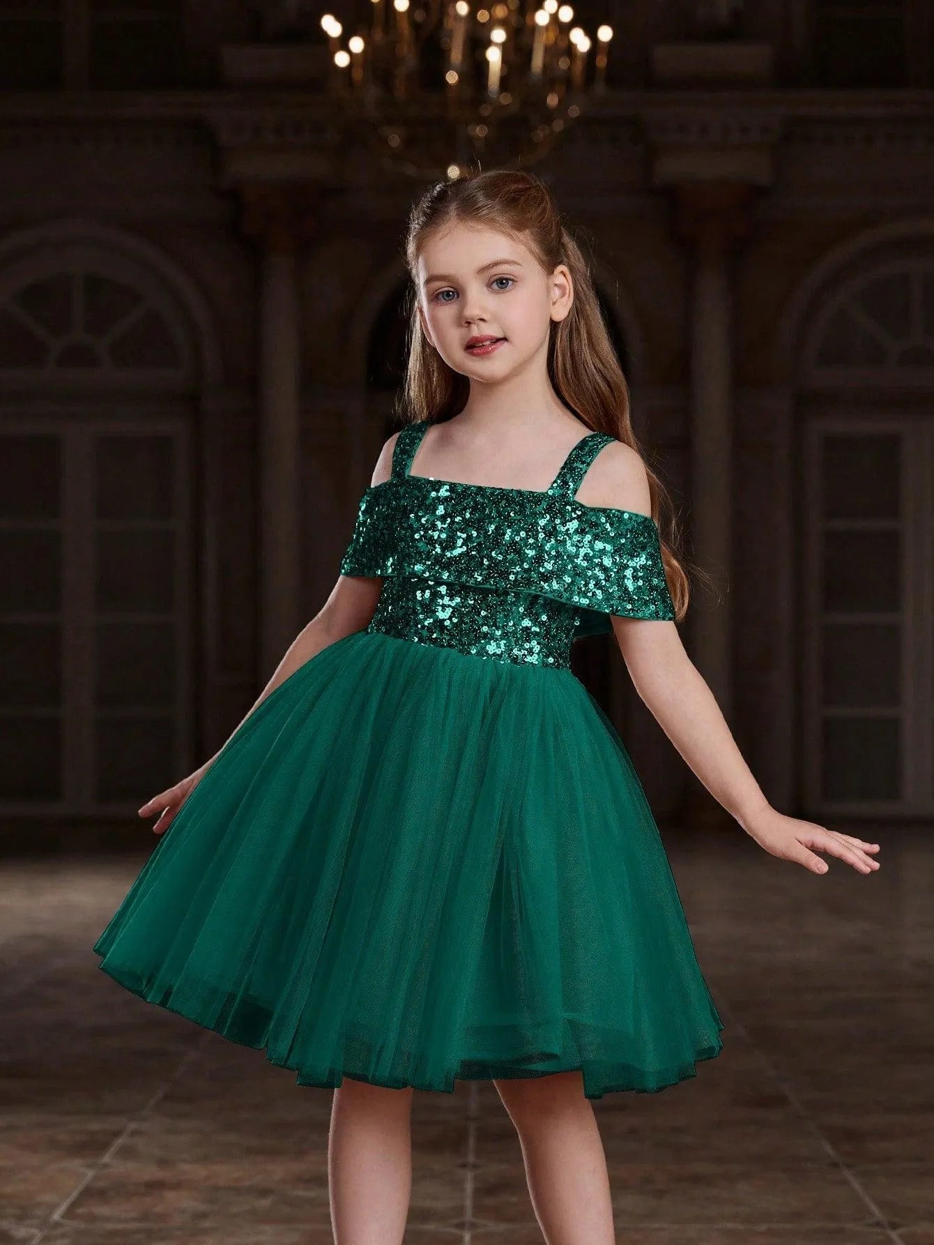 Tween Girls' Sparkling Off Shoulder Sequin Party Dress