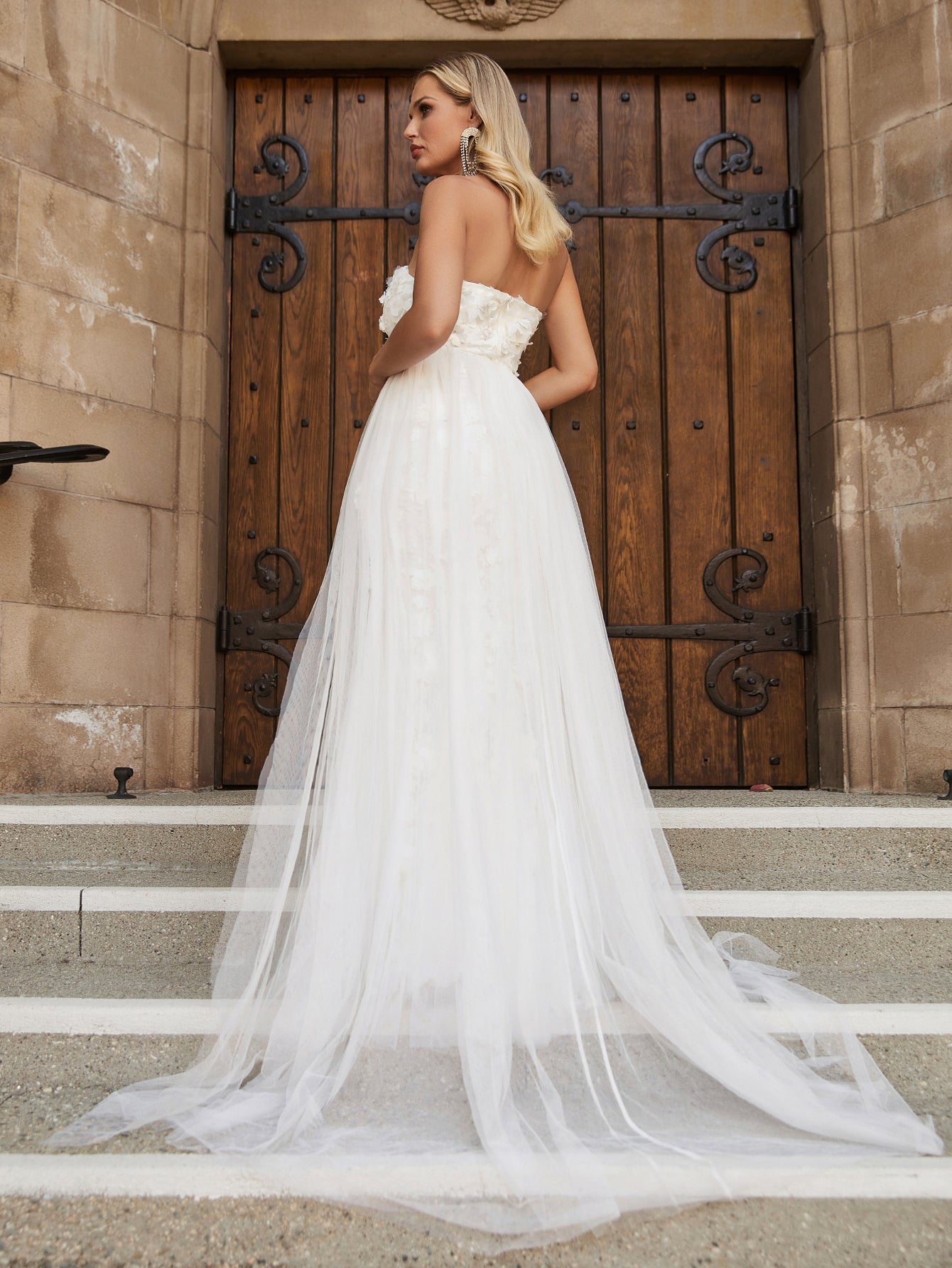 Floral Applique Mesh Insert Mermaid Hem Tube Wedding Dress