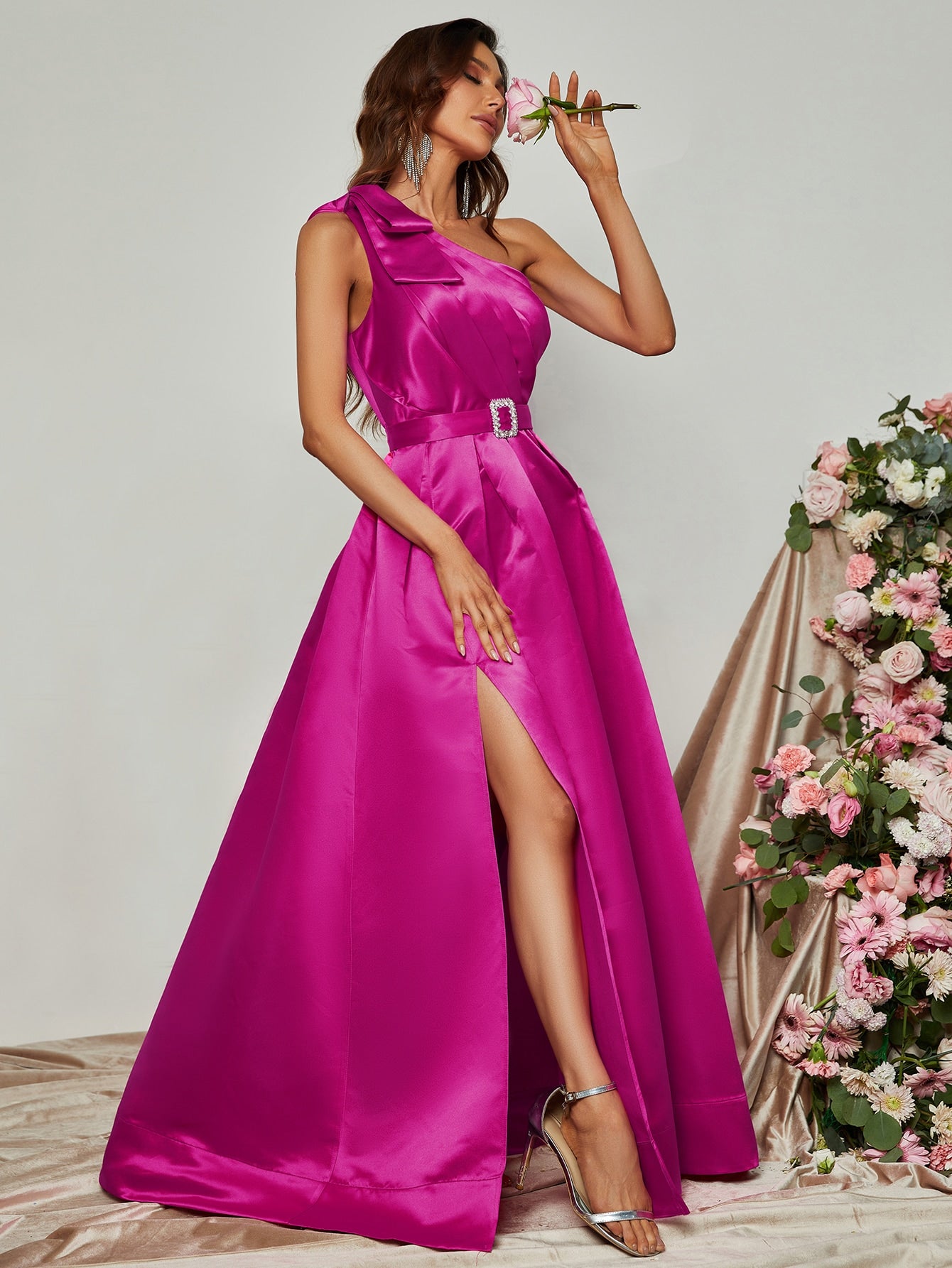 Elegant One Shoulder Sleeveless Satin A line Dresses