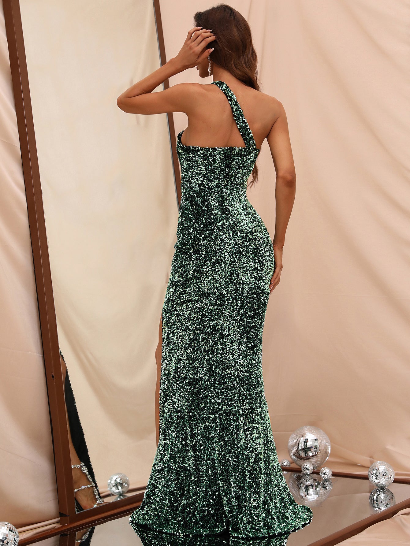 One Shoulder Sleeveless Asymmetric Side Split Prom Dress