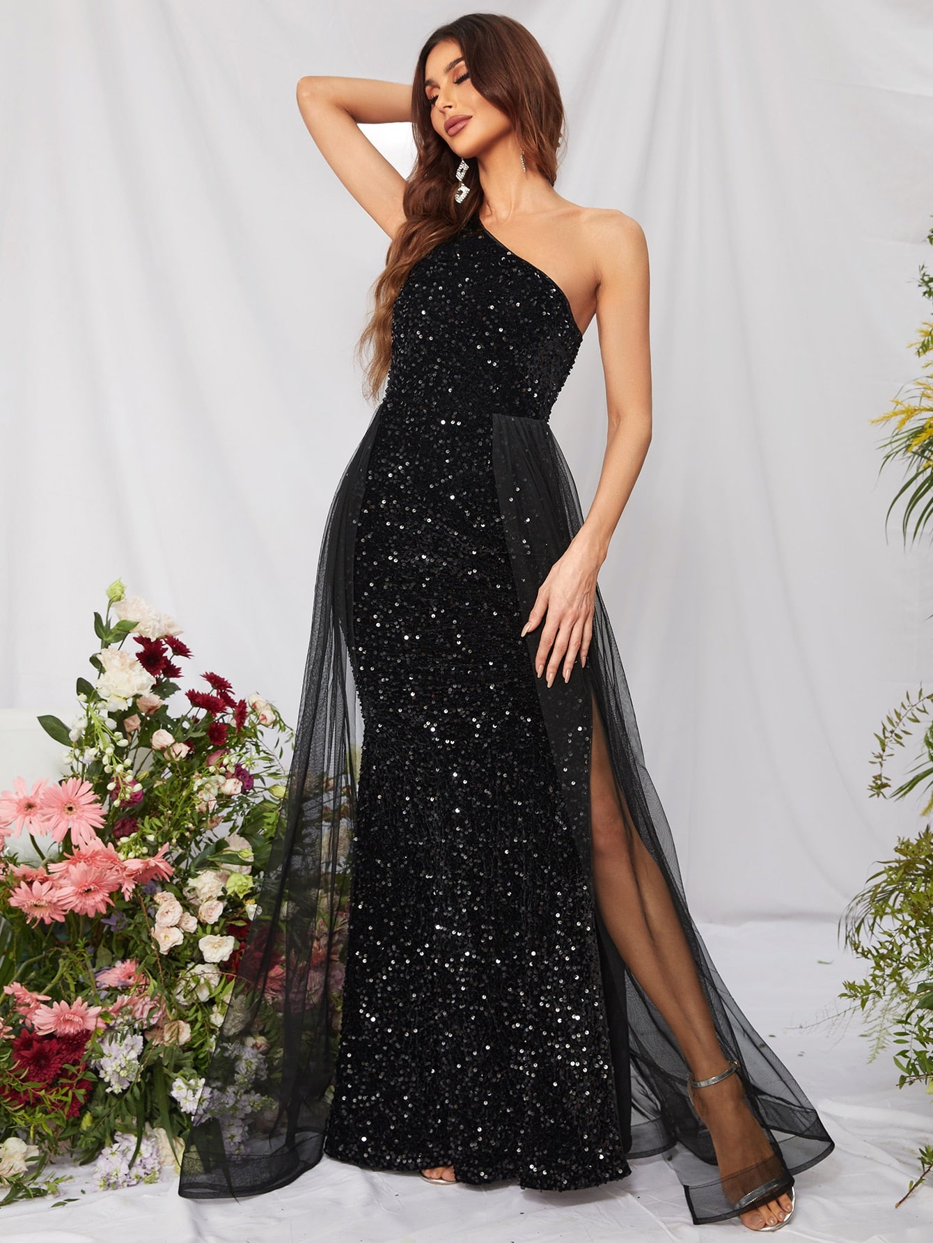 Elegant One Shoulder Sequin Mermaid Dresses