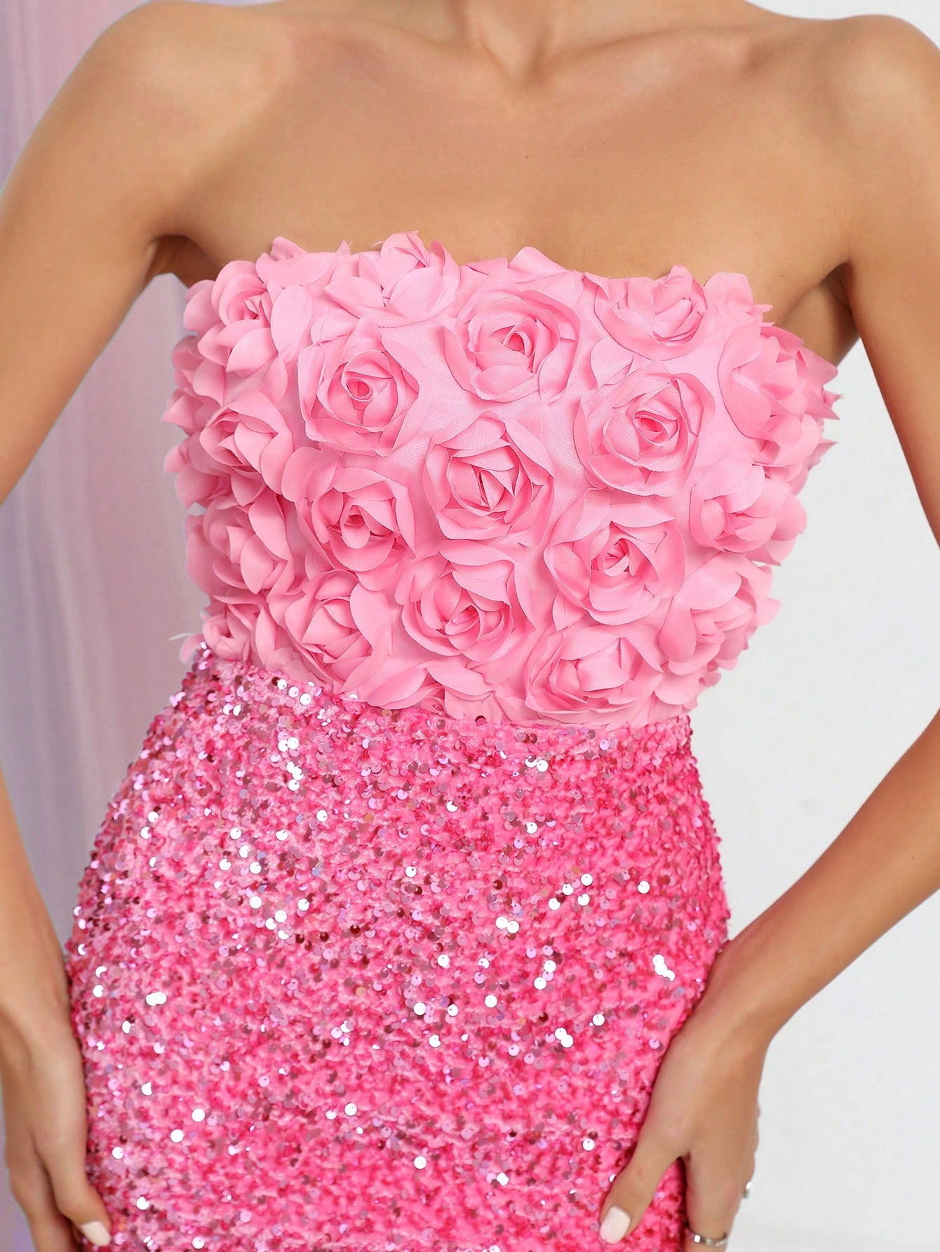 3D Flower Sequin Tube Bodycon Mini Dress