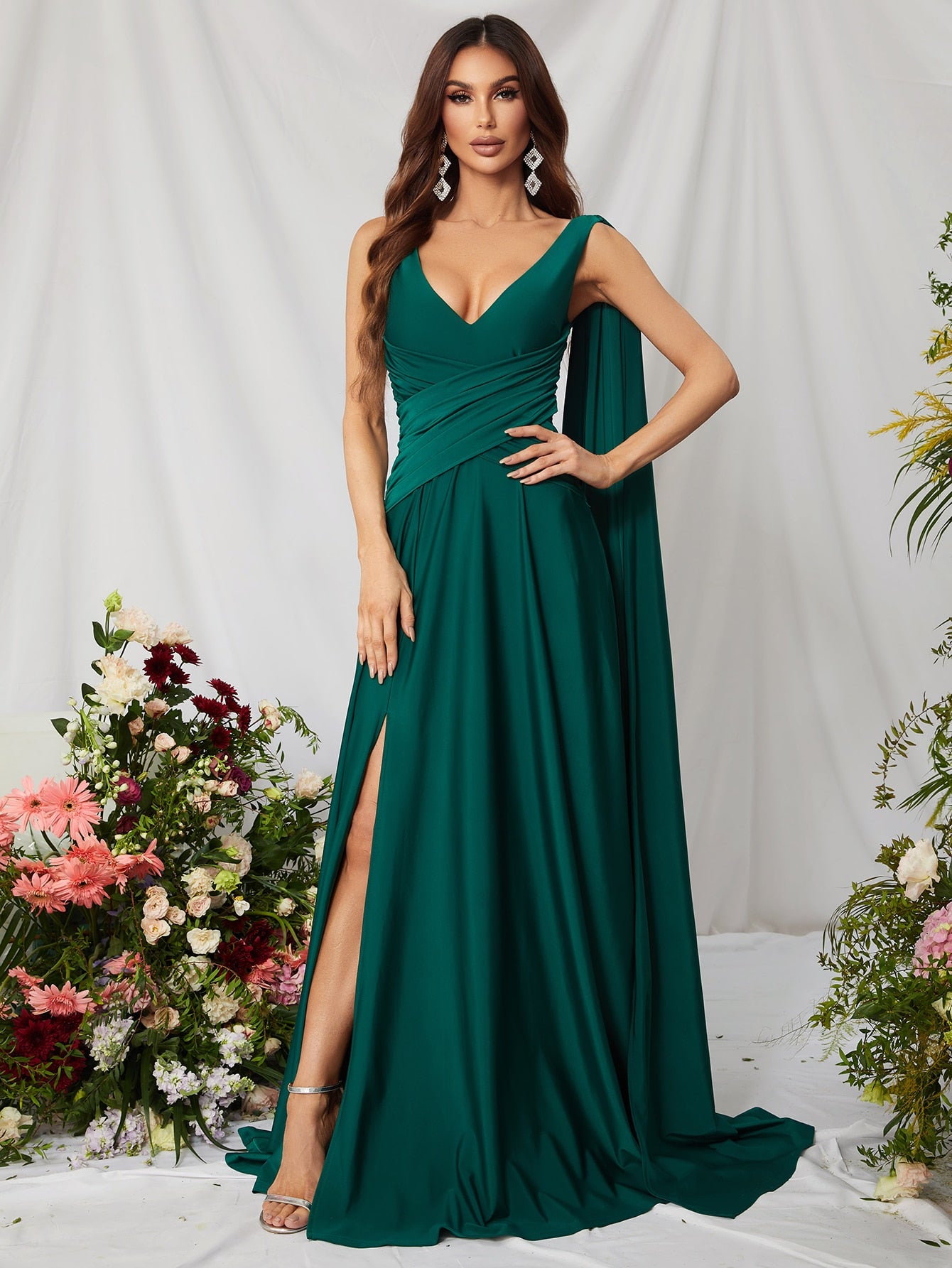 Elegant V Neck Sleeveless A Line Slit Dresses