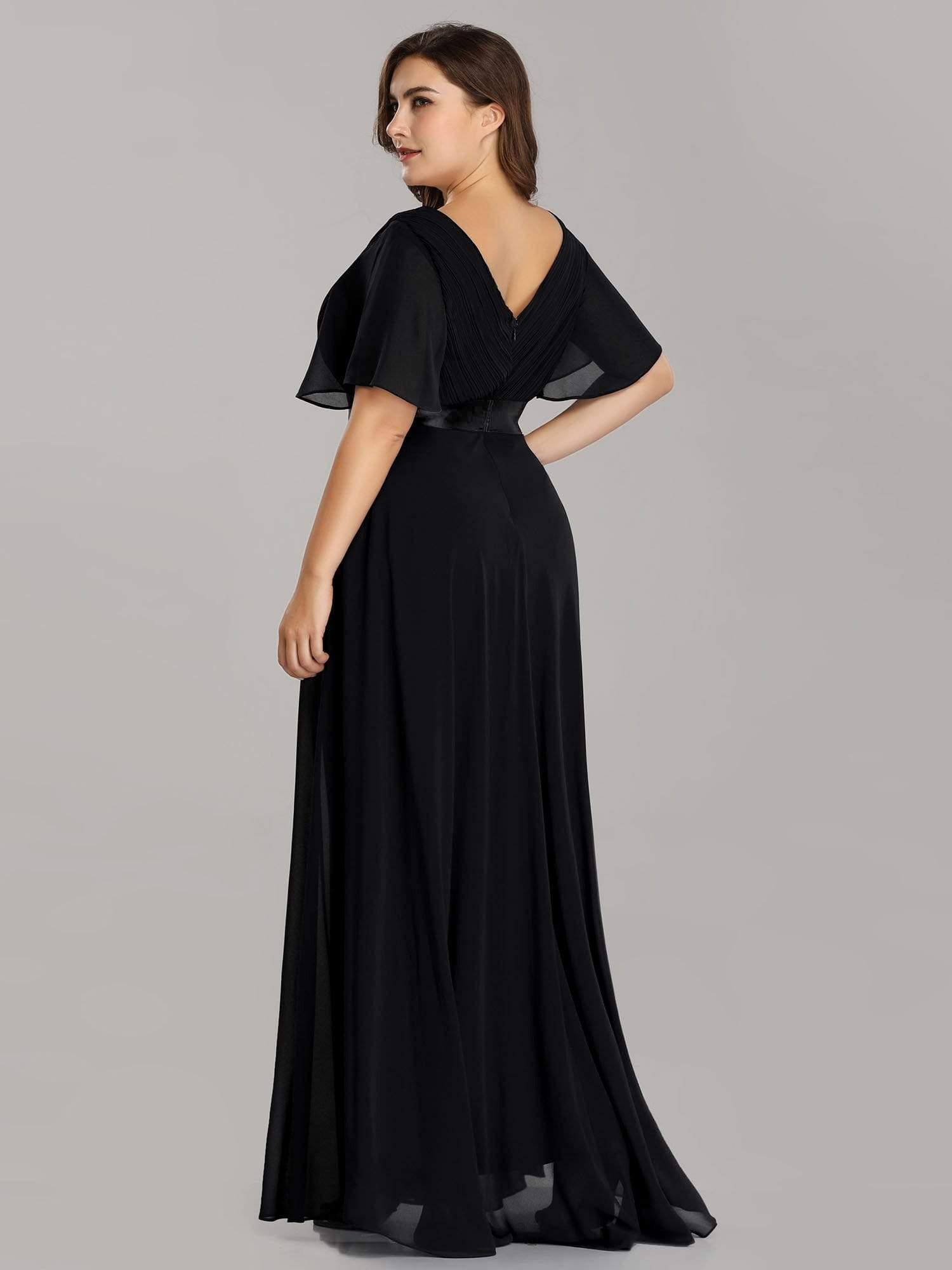 Plus Size Empire Waist Evening Dress with Short Sleeves-Poschic