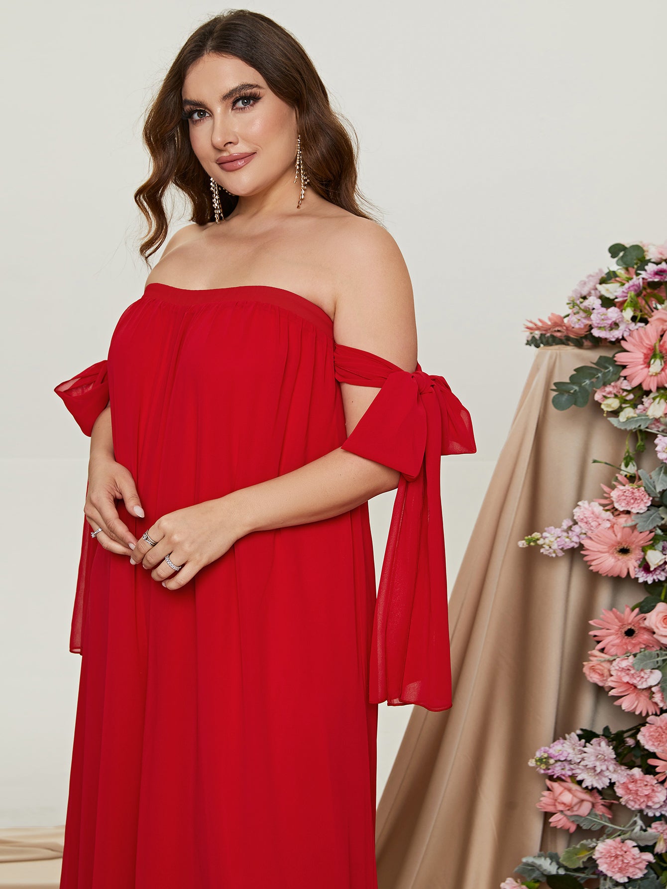 Plus Off Shoulder Sleeveless Chiffon Jumpsuits