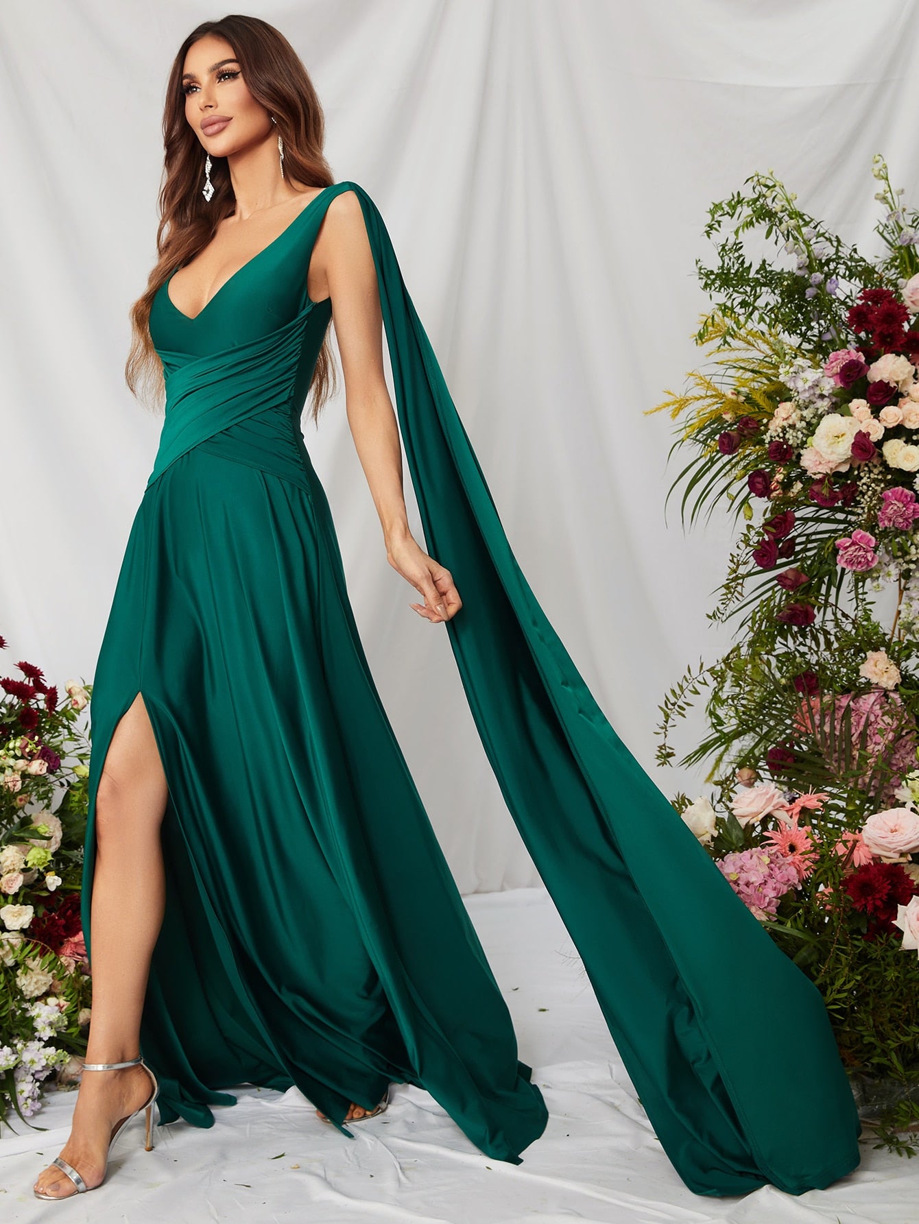 Elegant V Neck Sleeveless A Line Slit Dresses