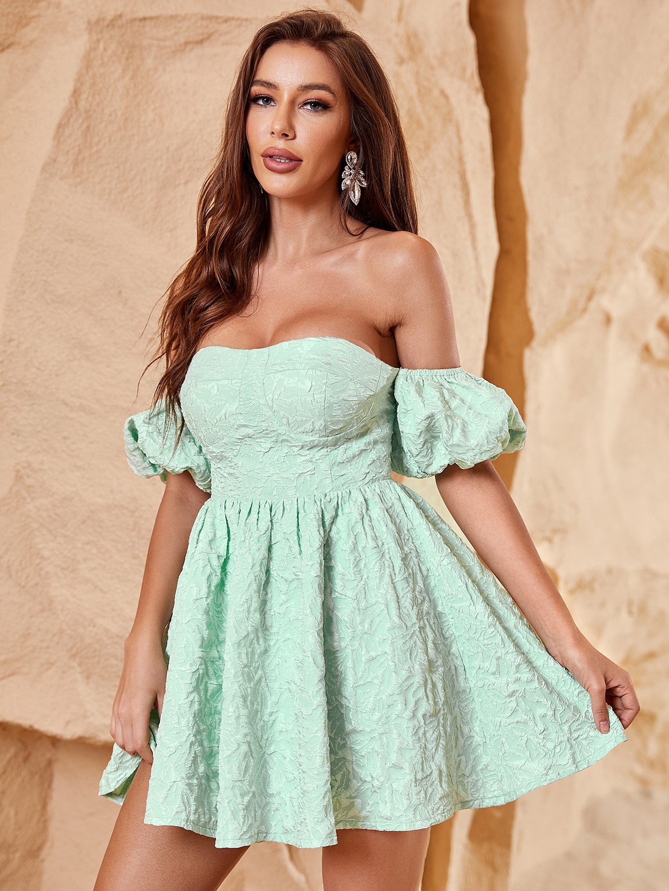 Off Shoulder Puff Sleeves Mini Graduation Dress