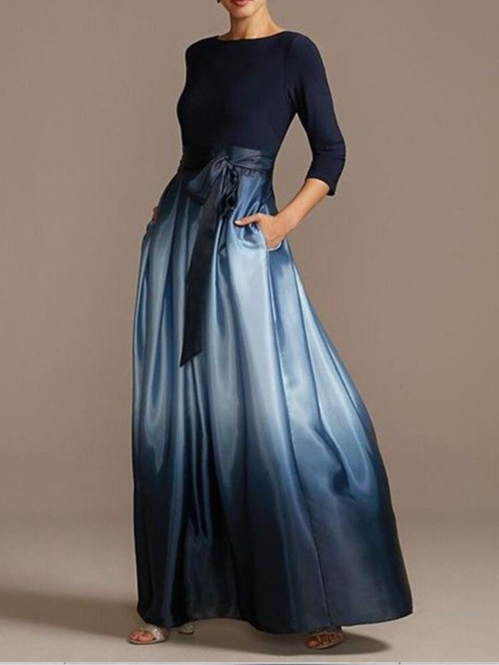 Elegant 3/4 sleeves gradient pocket evening dress