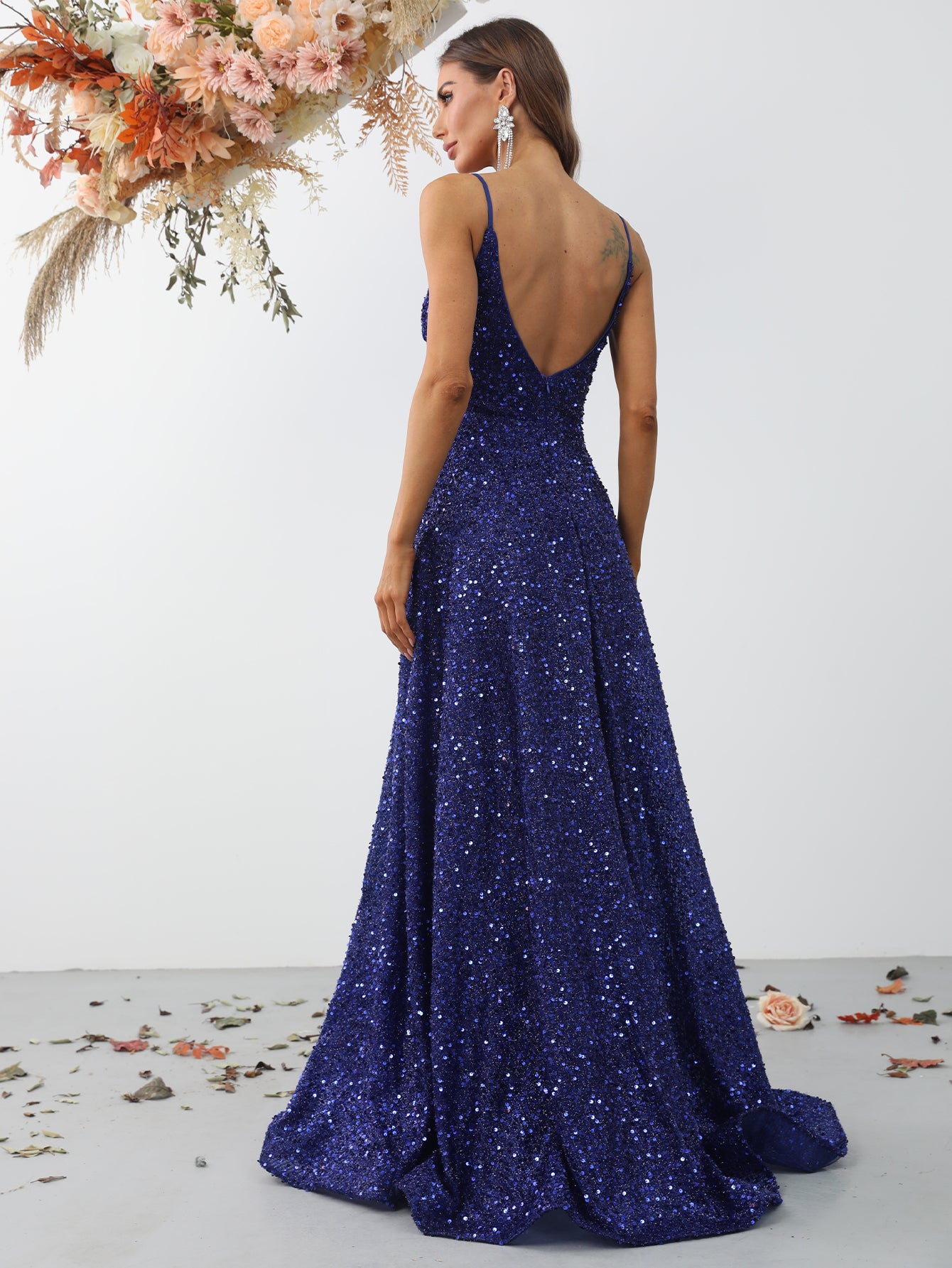 Elegant Spaghetti Strap Sleeveless Sequin A Line Dresses