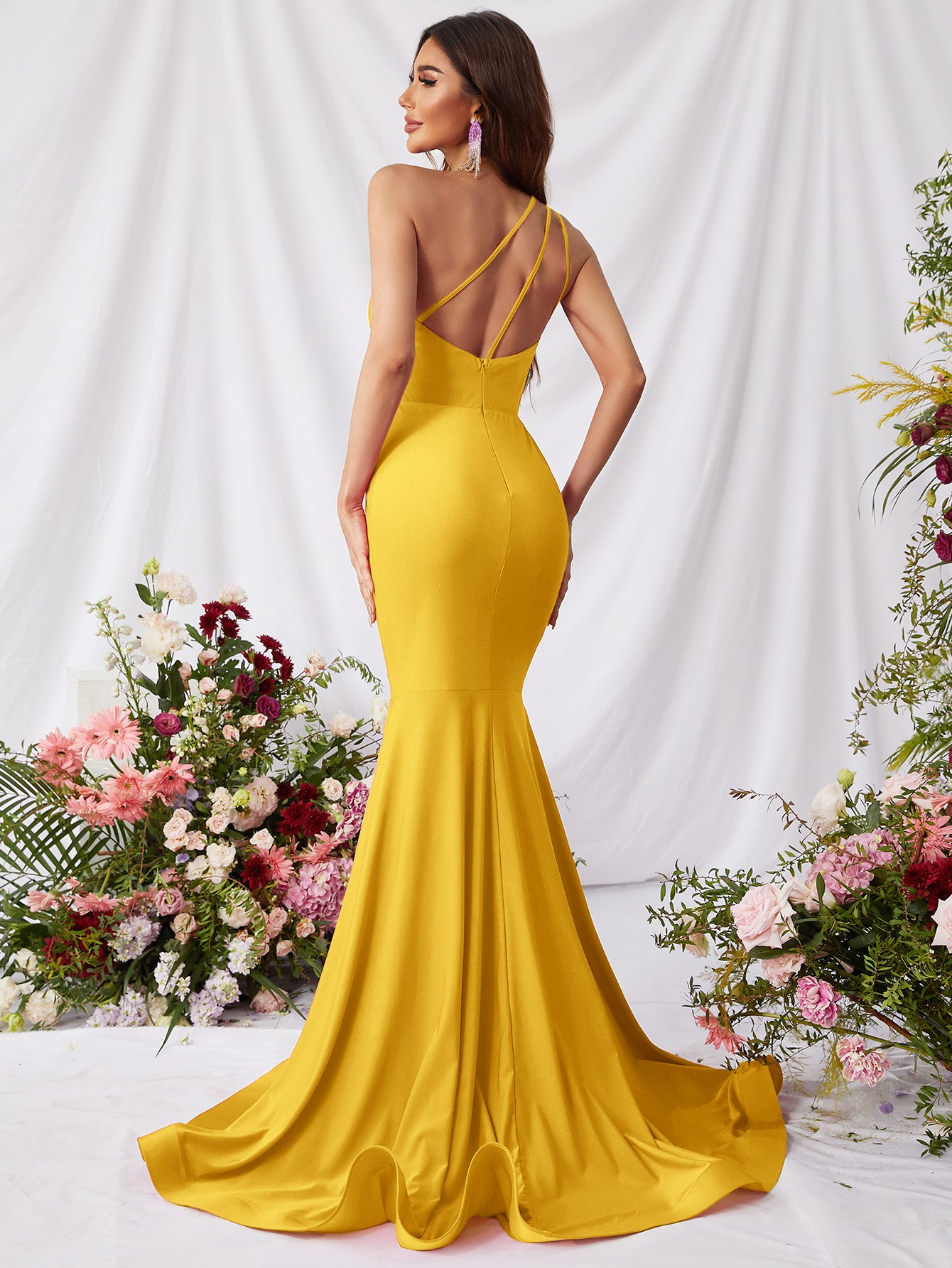 One Shoulder Sleeveless Satin Mermaid Dresses