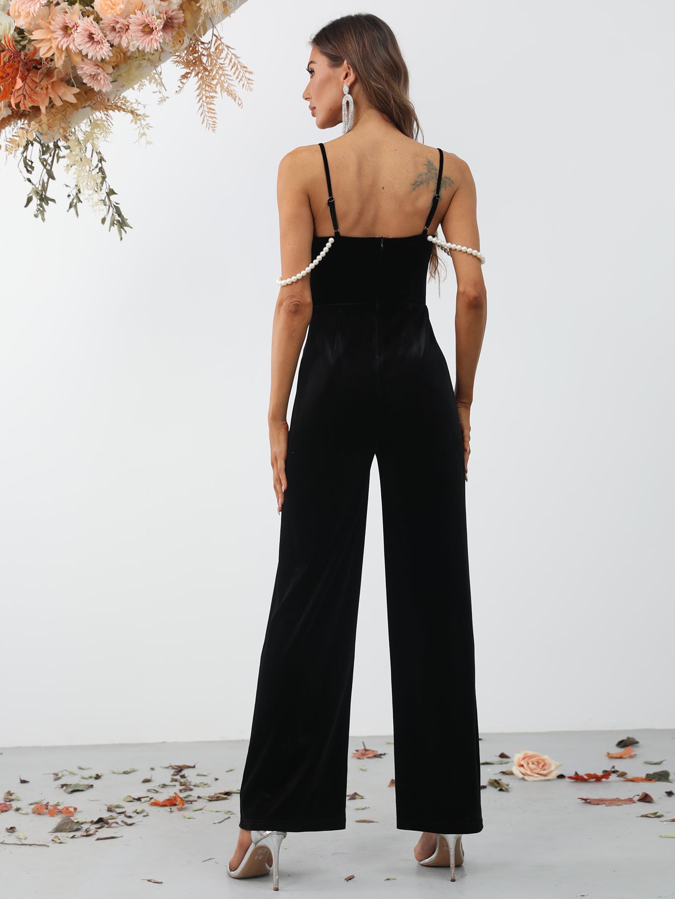 Spaghetti Strap Sweetheart Velvet Prom Jumpsuit