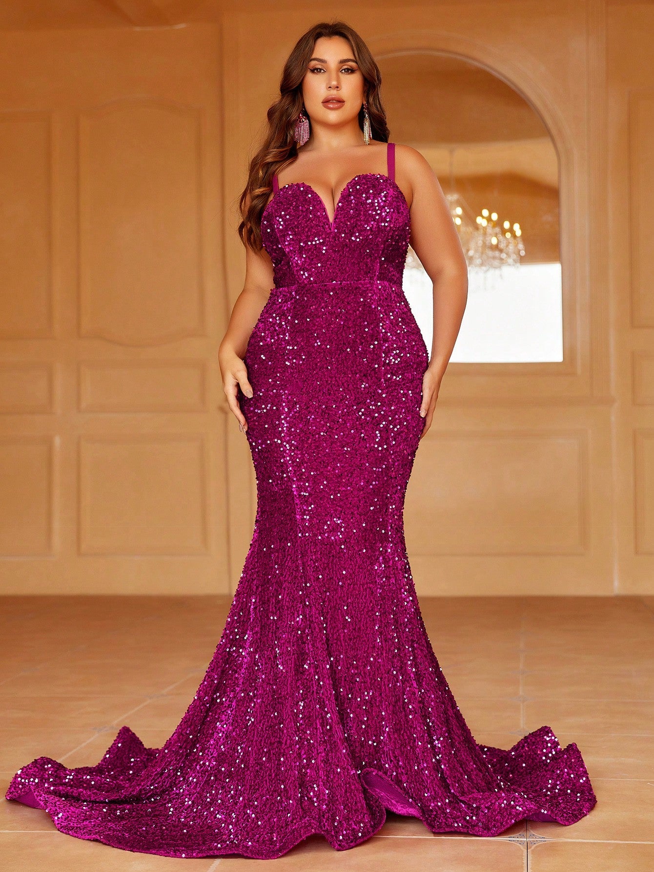 Plus Size Spaghetti Strap Sequin Trumpet Mermaid Dresses