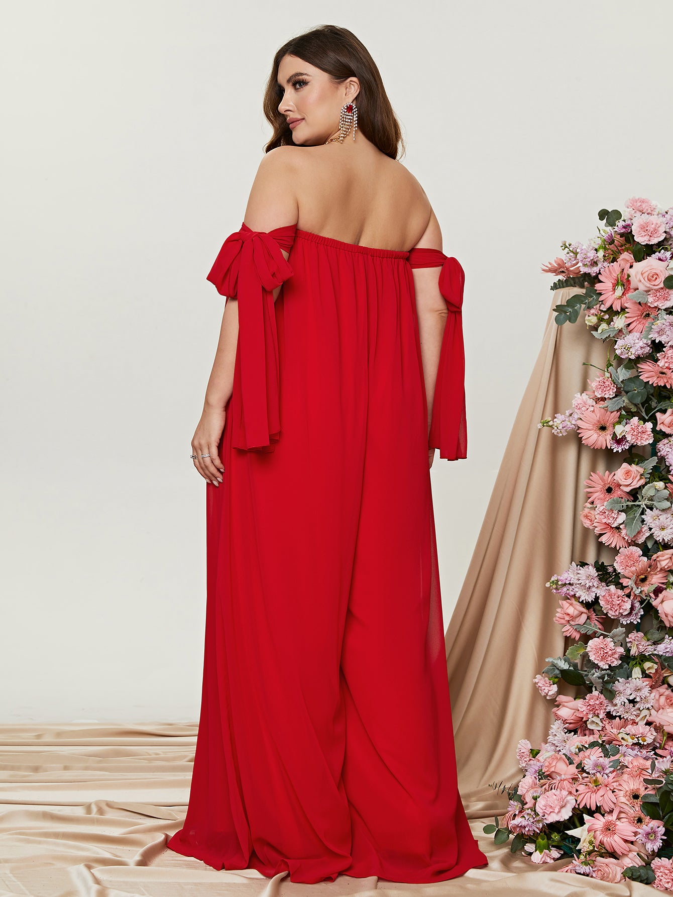 Plus Off Shoulder Sleeveless Chiffon Jumpsuits