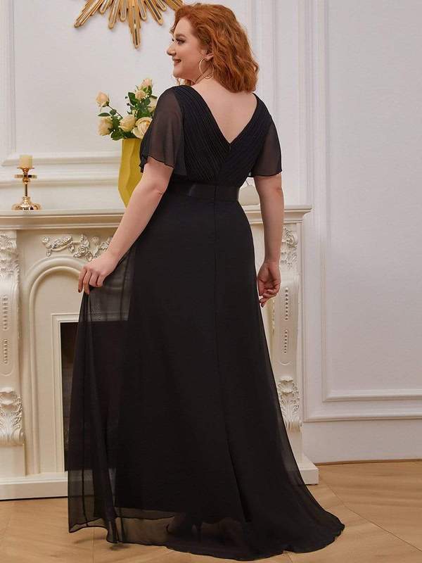 Plus Size Empire Waist Evening Dress with Short Sleeves