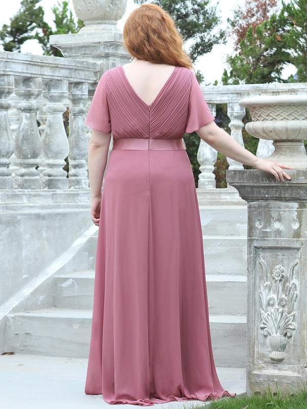 Plus Size Empire Waist Evening Dress with Short Sleeves