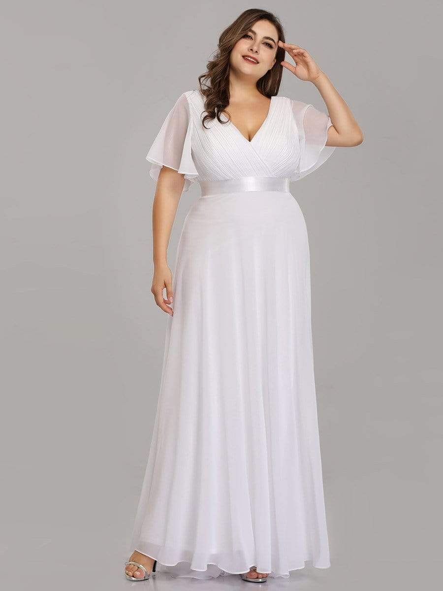 Plus Size Empire Waist Evening Dress with Short Sleeves-Poschic