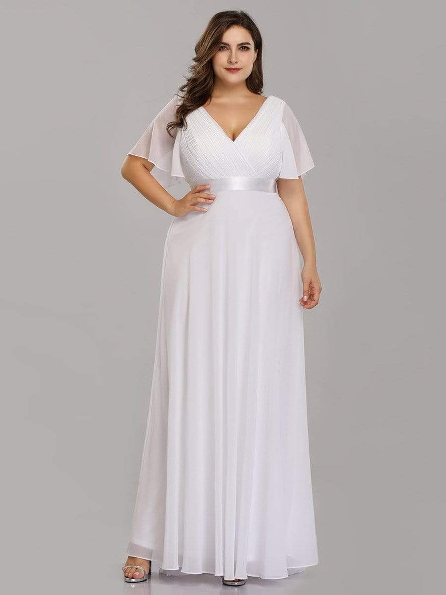 Plus Size Empire Waist Evening Dress with Short Sleeves-Poschic