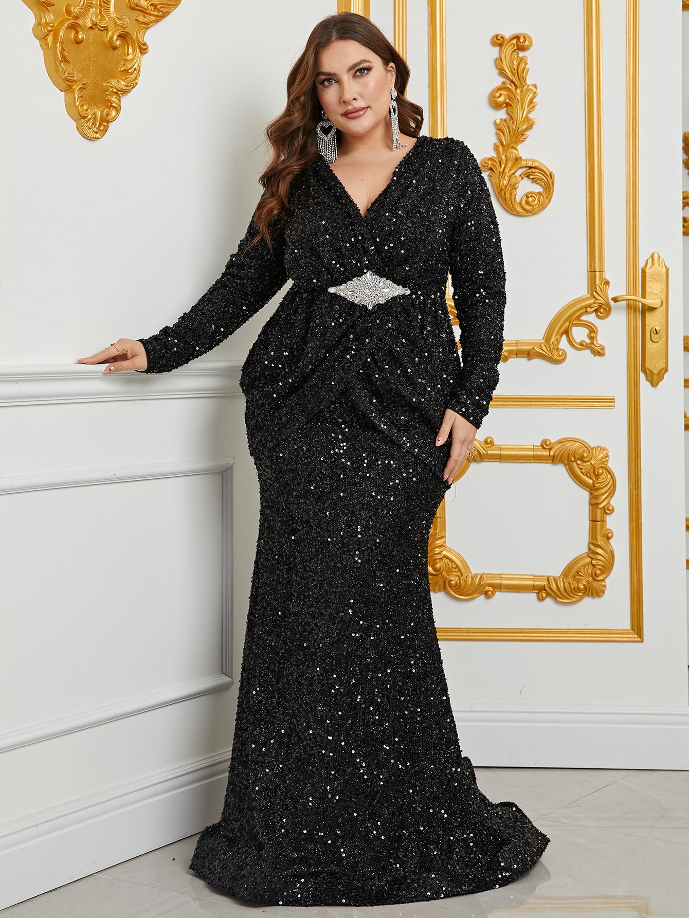 Plus Size Rhinestone Detail Sequin Mermaid Dress