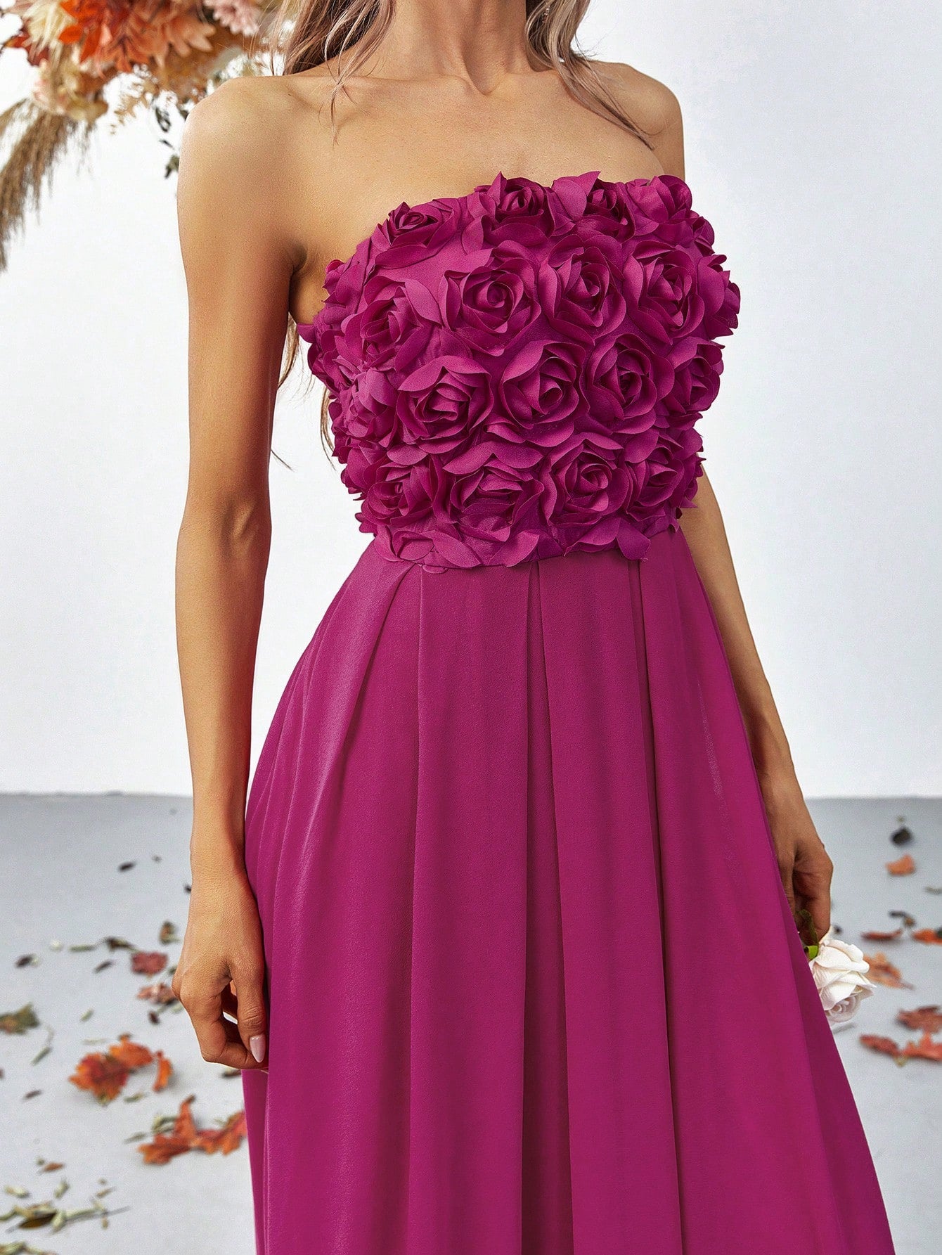 Elegant Tube Sleeveless Chiffon A Line Dresses Top With 3D Flower