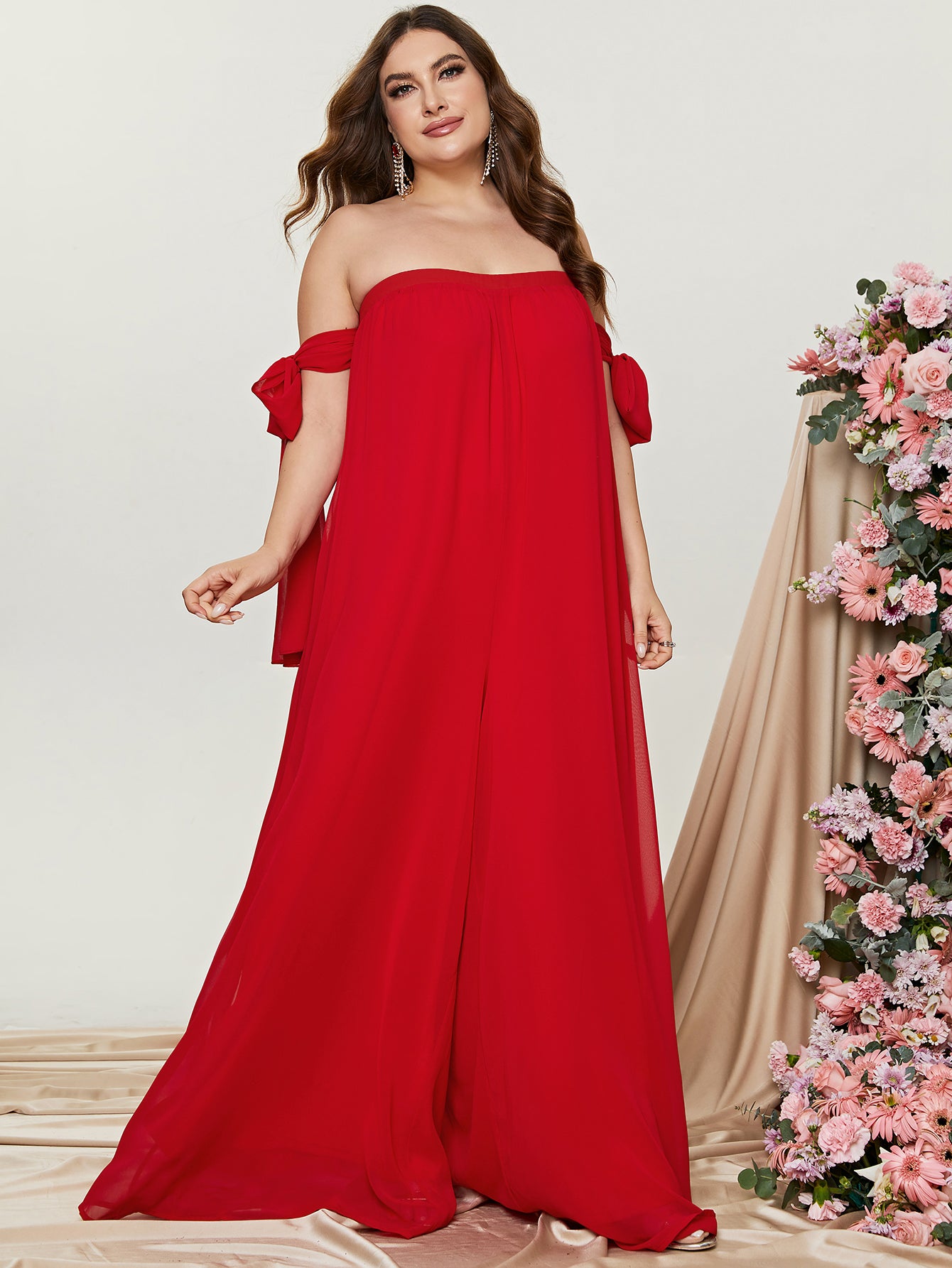 Plus Off Shoulder Sleeveless Chiffon Jumpsuits