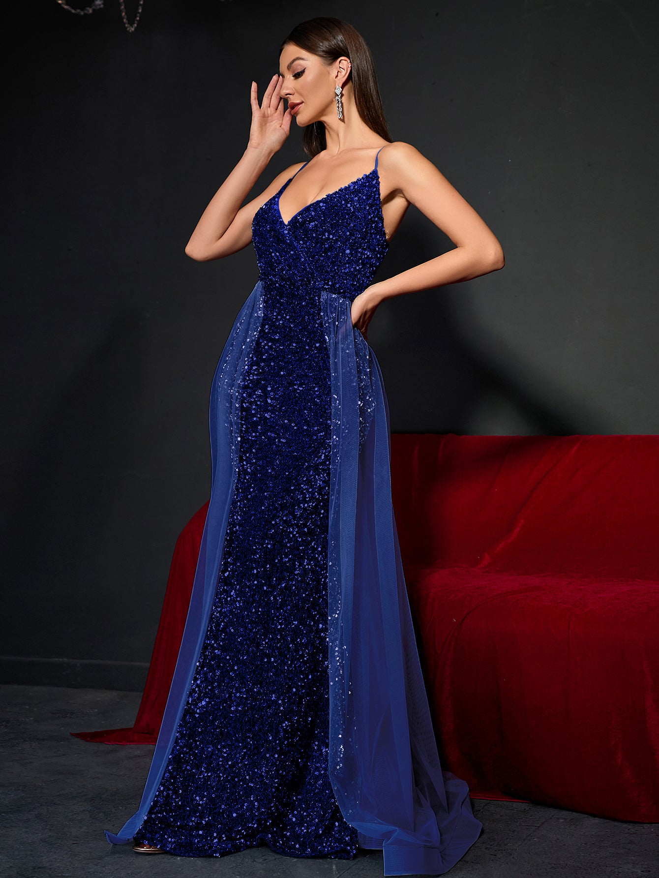 Surplice Neck Spaghetti Strap Sleeveless Prom Dresses