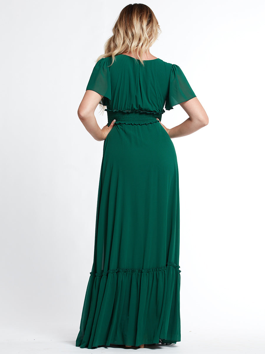 Bump Friendly Smocked Dress-Hunder Green