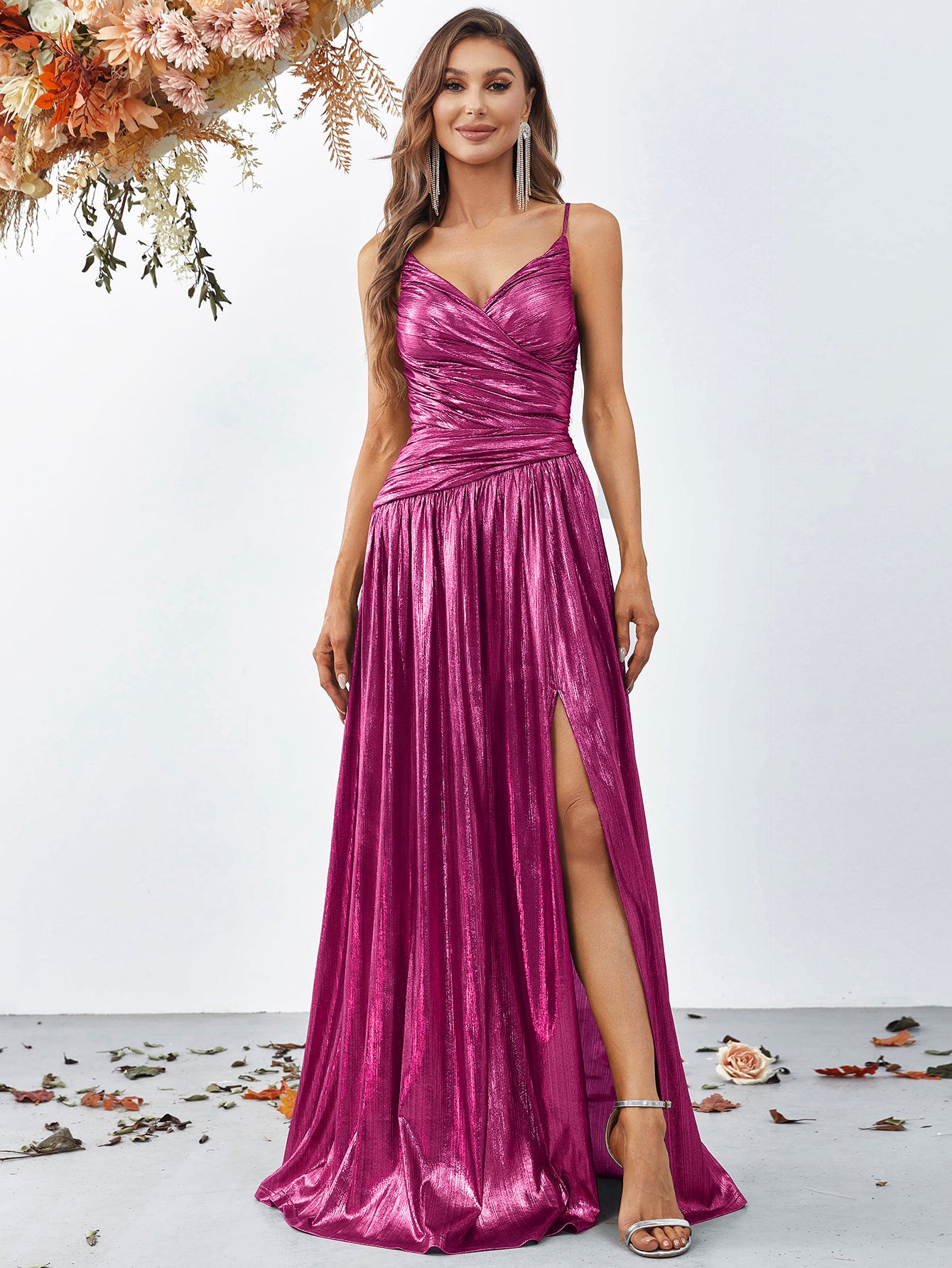 Elegant Spaghetti Strap Metallic A Line Dress