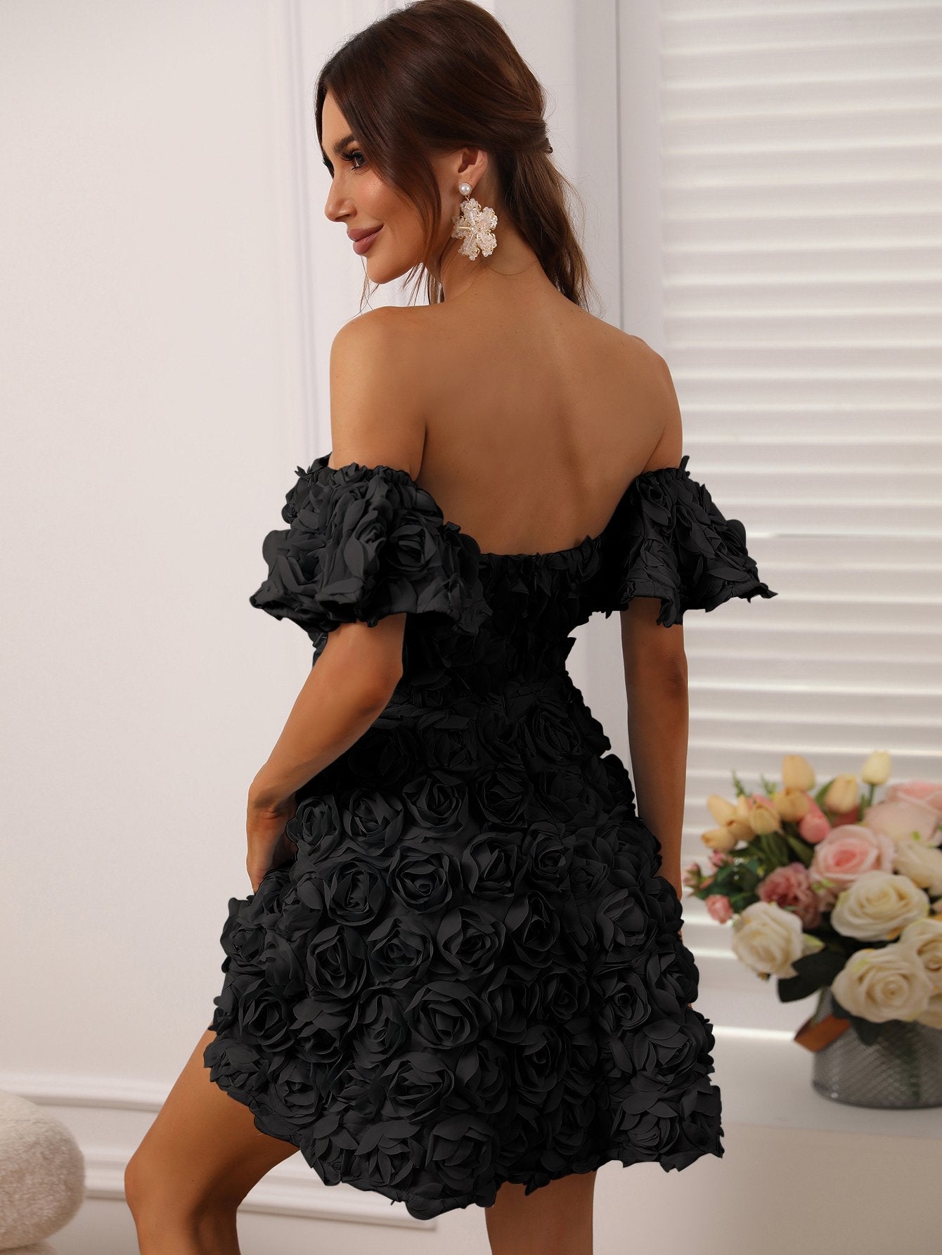 Off Shoulder 3D Flower Dresses